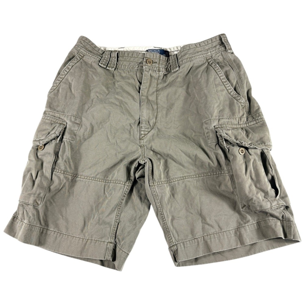 VTG Polo Ralph Lauren Cargo Shorts Mens 36 Green Grunge Khaki Relaxed Workwear
